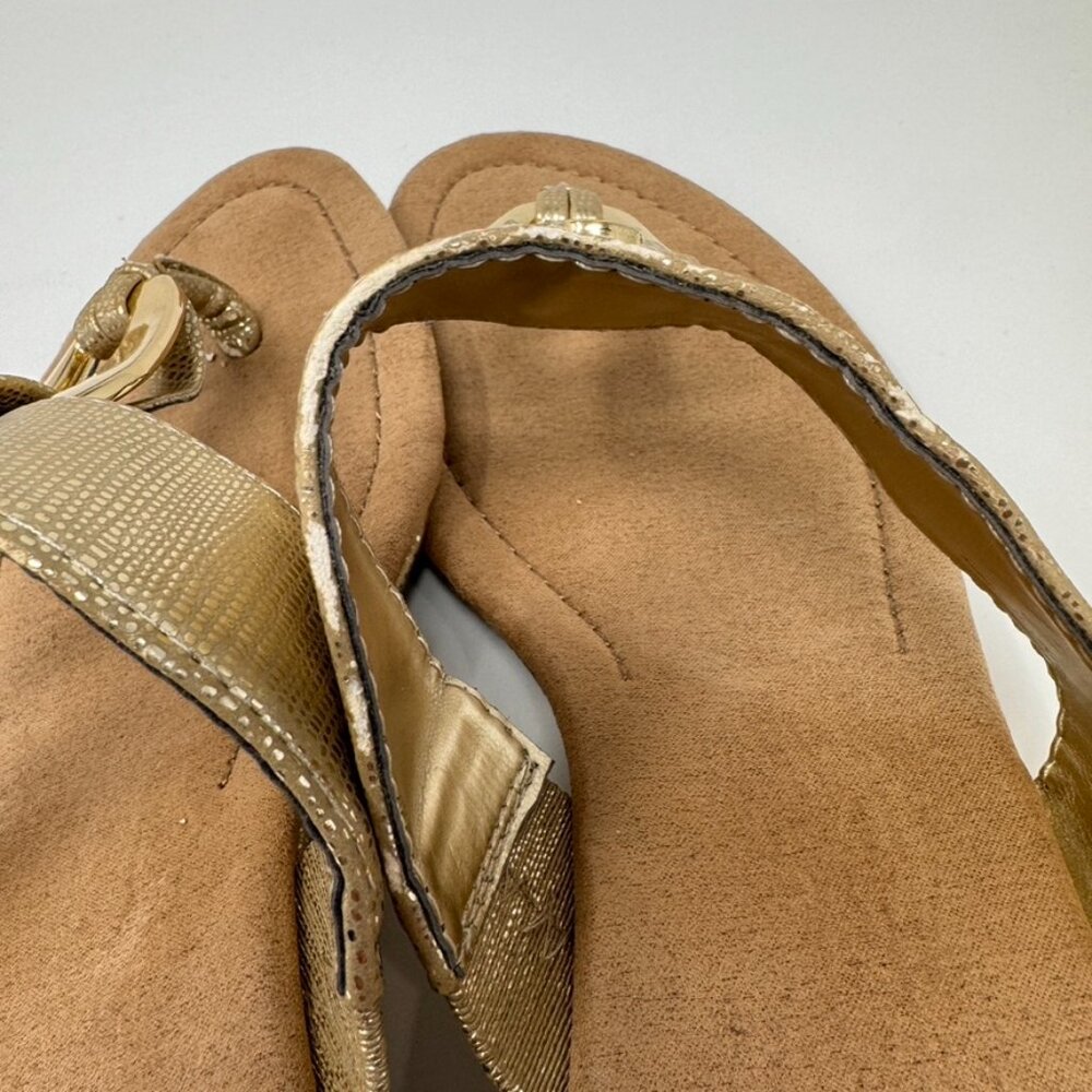 Alfani Womens Tan & Gold Embossed Vegan Leather Slip on Wedge Sandal Size 9.5 - Picture 7 of 11